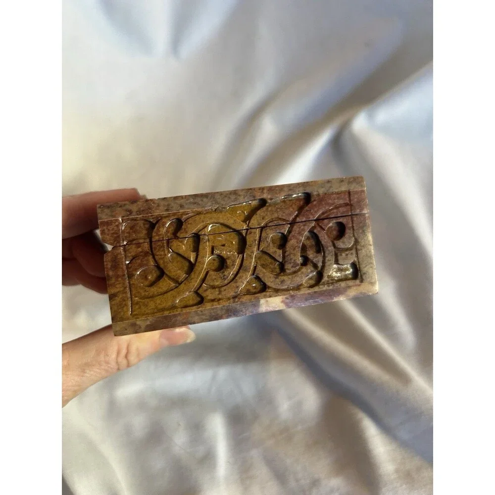Pentagram Hand Carved Soap Stone Trinket Alter Box wiccan Celtic Marble